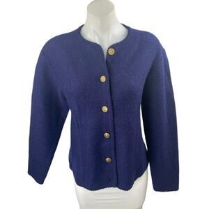 Vintage Tally-Ho Blue Wool Long Sleeve Gold Button Blazer Cardigan Sweater M